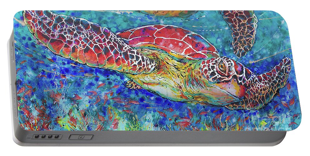  Portable Battery Charger featuring the painting Sea Turtles on Coral Reef II by Jyotika Shroff