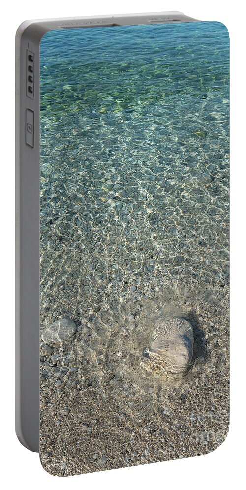 Mediterranean Portable Battery Charger featuring the photograph Sea water, gentle waves and sunlight by Adriana Mueller