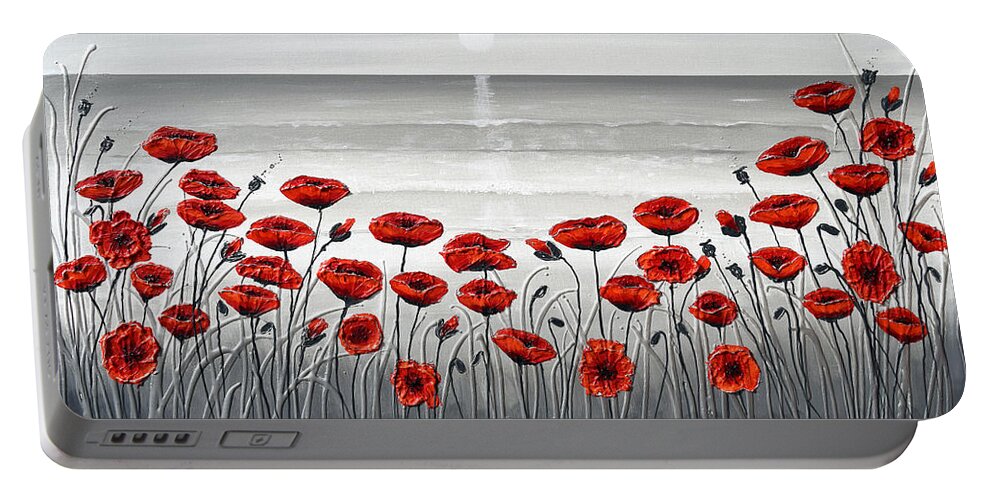 Red Poppies Portable Battery Charger featuring the painting Sea with Red Poppies by Amanda Dagg