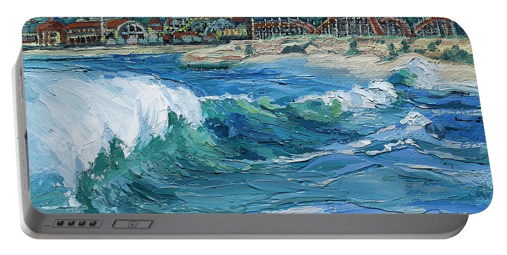 Impasto Portable Battery Charger featuring the painting Seabright Surf, 2021 by PJ Kirk