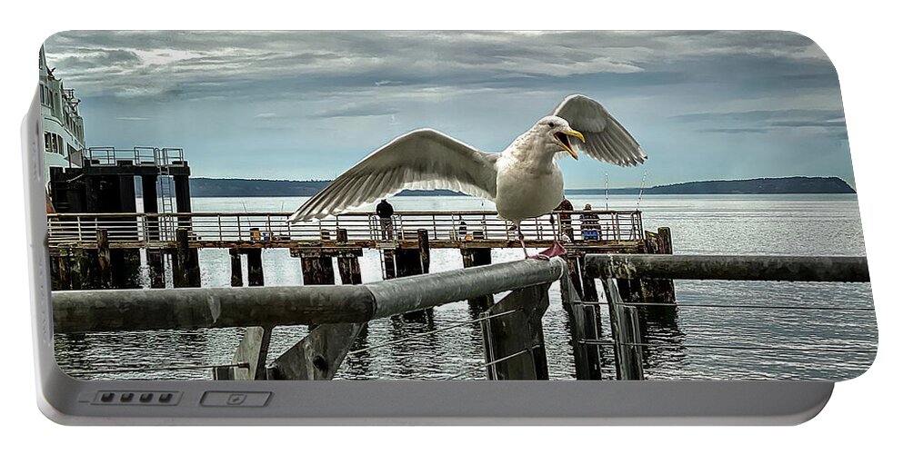 Seagull Portable Battery Charger featuring the photograph Seagull on the move by Anamar Pictures