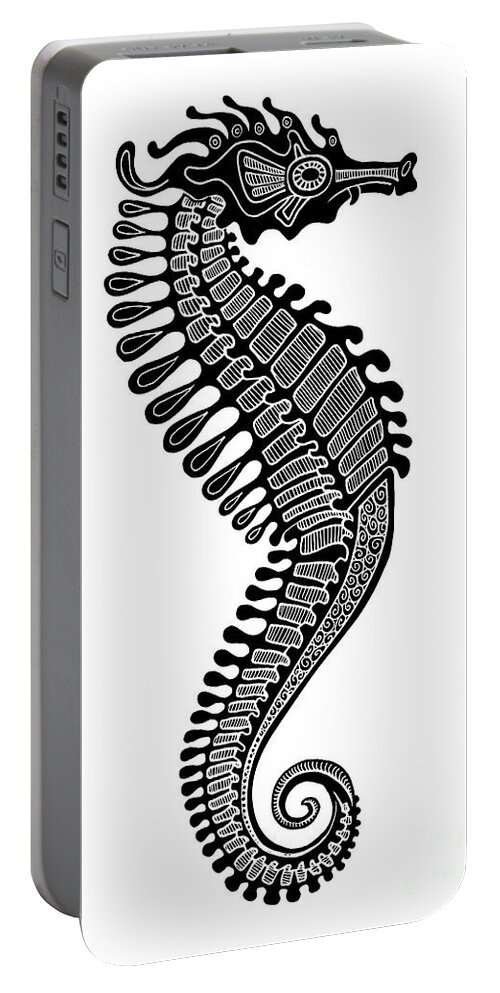 Seahorse Portable Battery Charger featuring the drawing Seahorse Ink 5 by Amy E Fraser