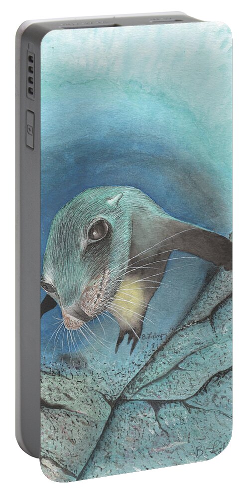 Seal Portable Battery Charger featuring the painting Seal Pup by Bob Labno