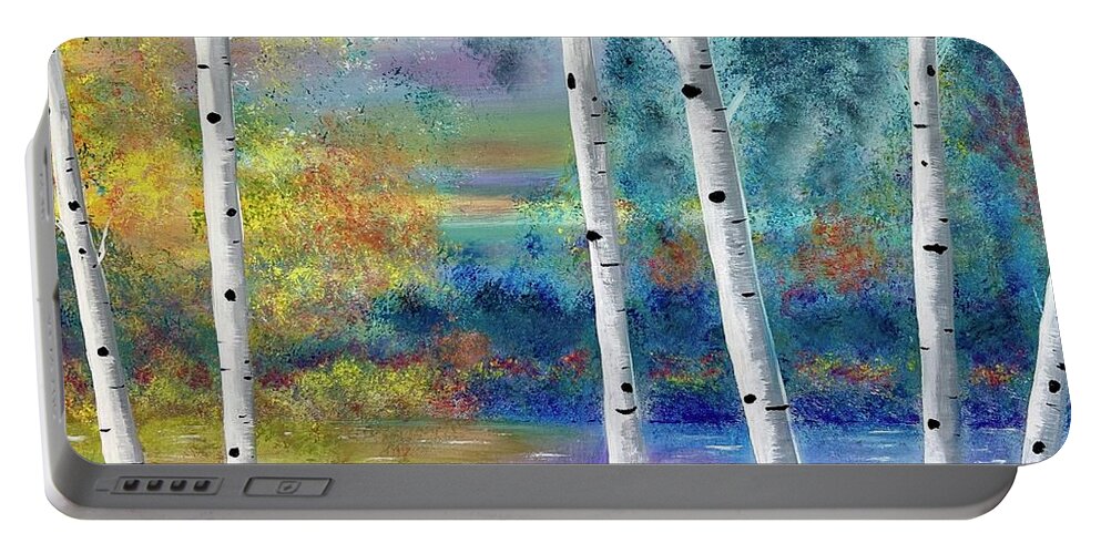 Seasons Portable Battery Charger featuring the painting Seasonal Renewal by Stacey Zimmerman