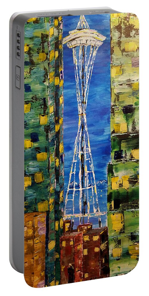 Seattle Portable Battery Charger featuring the painting Seattle Living by Brent Knippel