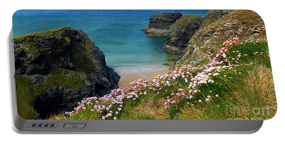 Atlantic Portable Battery Charger featuring the photograph Secluded Cornish Beach by Christopher Gill