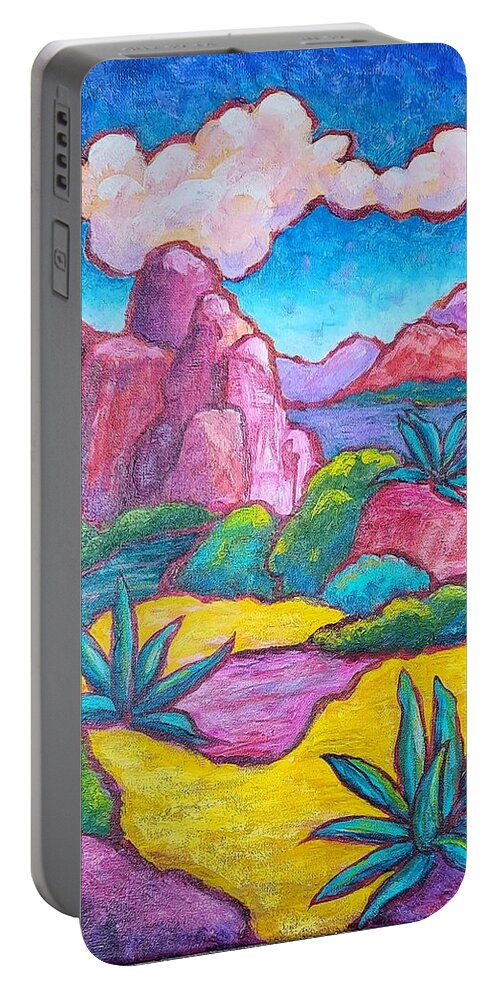 Sedona Portable Battery Charger featuring the painting Sedona Adobe Jack Agave by Terry Ann Morris