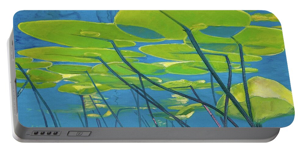 Water Lilies Portable Battery Charger featuring the painting Seerosen, Wasser by Uwe Fehrmann