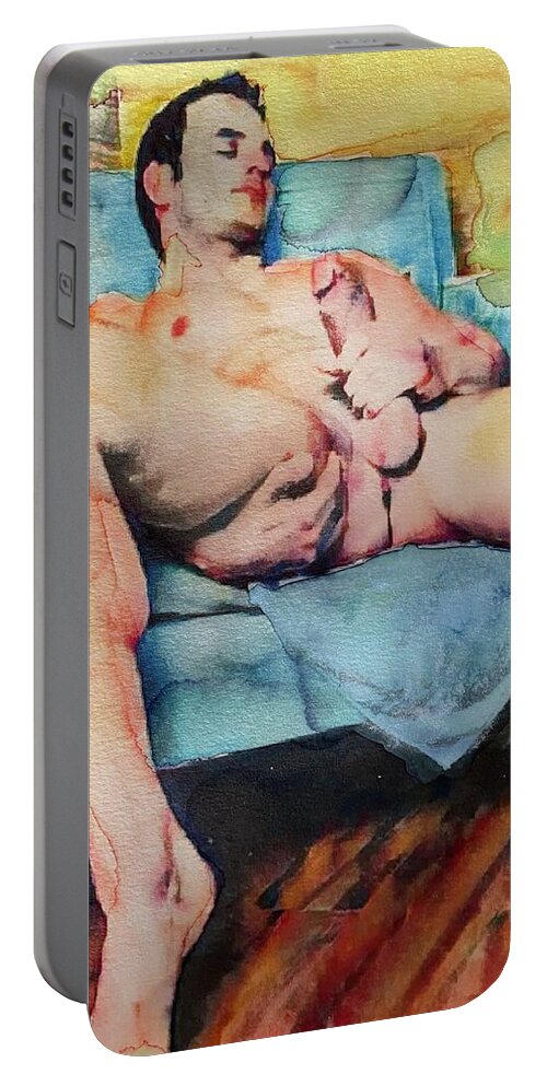 Male Portable Battery Charger featuring the painting Self pleasure by Nick Mantlo-Coots