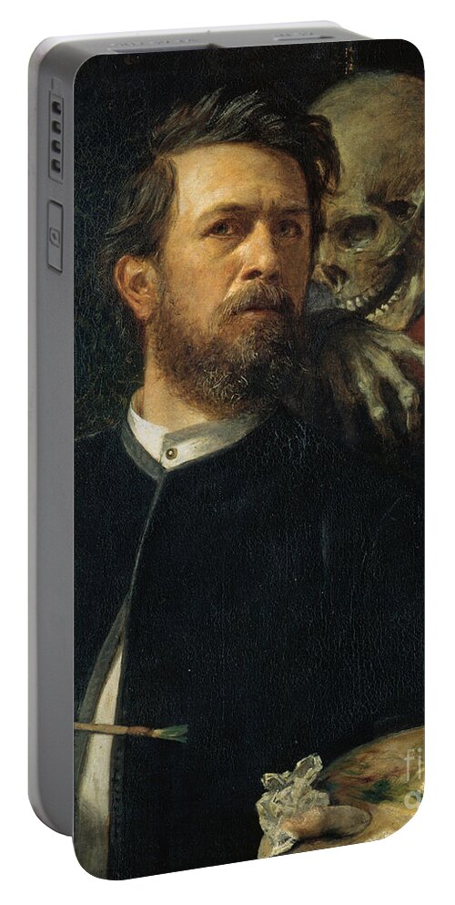Arnold Boecklin Portable Battery Charger featuring the painting Self Portrait With Death Playing The Fiddle 1872 by Arnold Boecklin