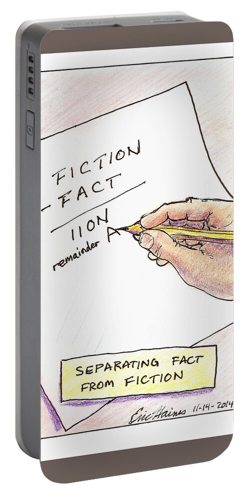 Pun Portable Battery Charger featuring the drawing Separating Fact From Fiction by Eric Haines