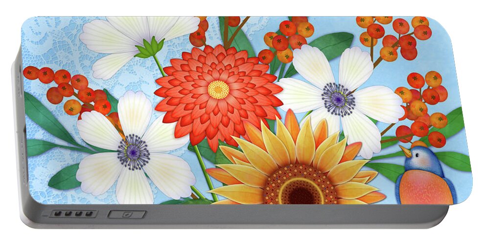 Floral Portable Battery Charger featuring the digital art September Bouquet by Valerie Drake Lesiak