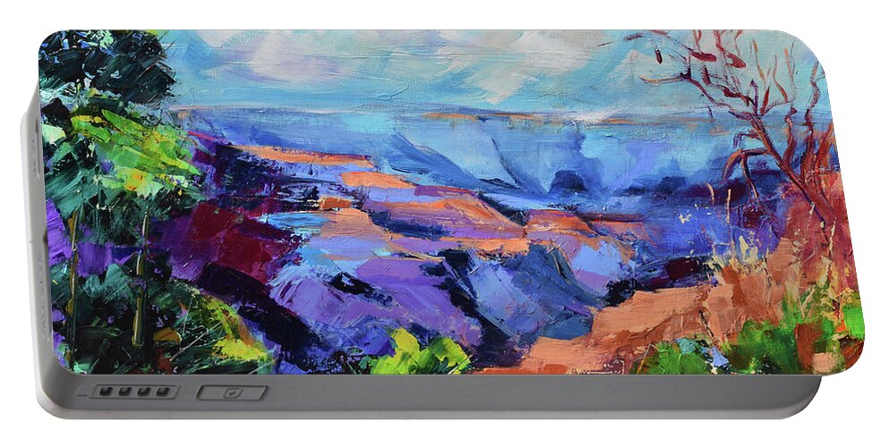 Grand Canyon Portable Battery Charger featuring the painting Serene Morning by the Canyon - Arizona by Elise Palmigiani