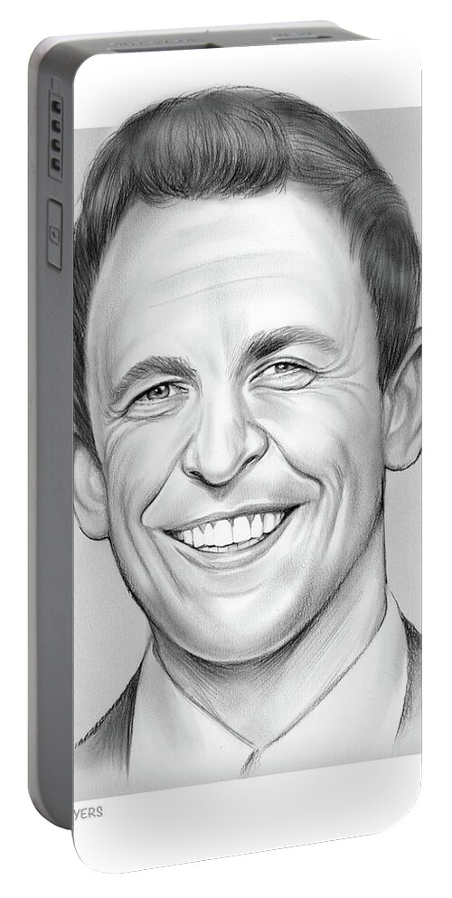 Seth Meyers Portable Battery Charger featuring the drawing Seth Meyers by Greg Joens