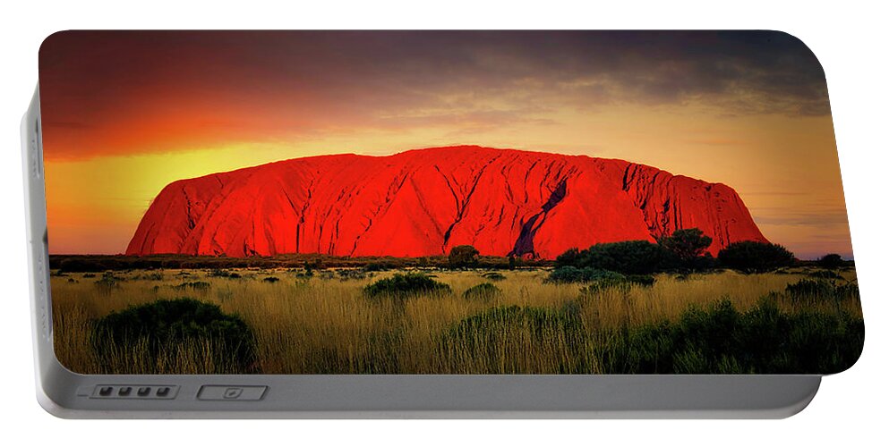 Vibrant Central Australia Series By Lexa Harpell Portable Battery Charger featuring the photograph Setting of the Sun - Uluru, Australia by Lexa Harpell