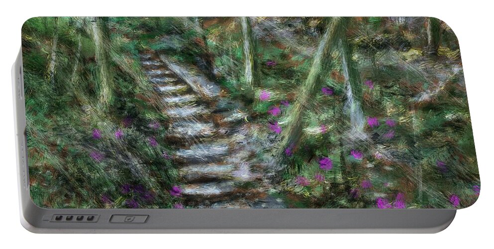 Seven Bridges Portable Battery Charger featuring the painting Seven Bridges Trail Steps by Larry Whitler
