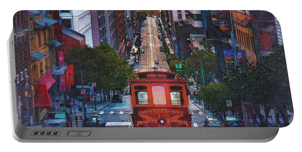 San Francisco Portable Battery Charger featuring the digital art SF Cable Car by Jerzy Czyz