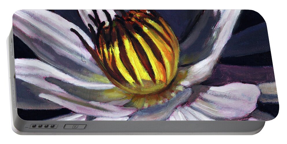 Water Lily Portable Battery Charger featuring the painting Shadows and Light by John Lautermilch