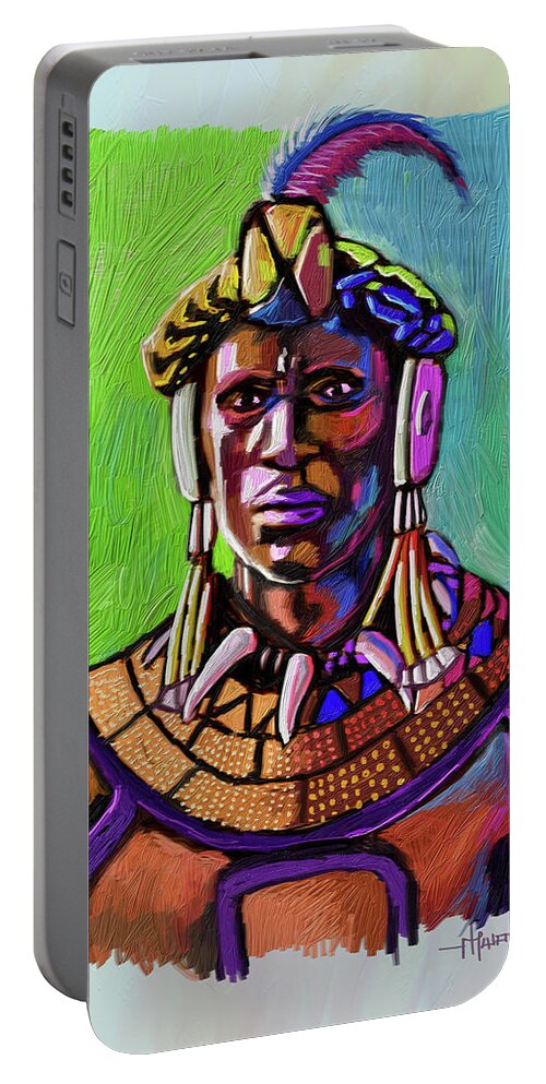 Shaka Portable Battery Charger featuring the painting Shaka Zulu by Anthony Mwangi