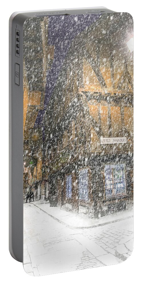 'little Shambles' Portable Battery Charger featuring the photograph Shambles by Night in the snow by Sue Leonard