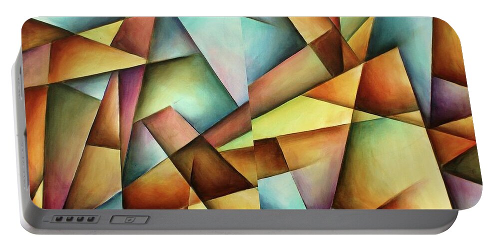 Abstract Portable Battery Charger featuring the painting Shard by Michael Lang