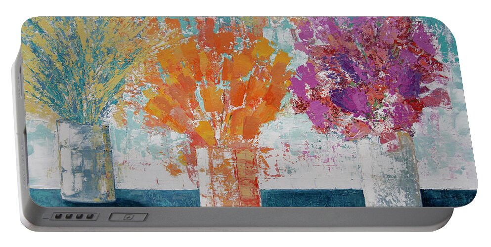 Floral Portable Battery Charger featuring the painting Sharing the Joy by Linda Bailey