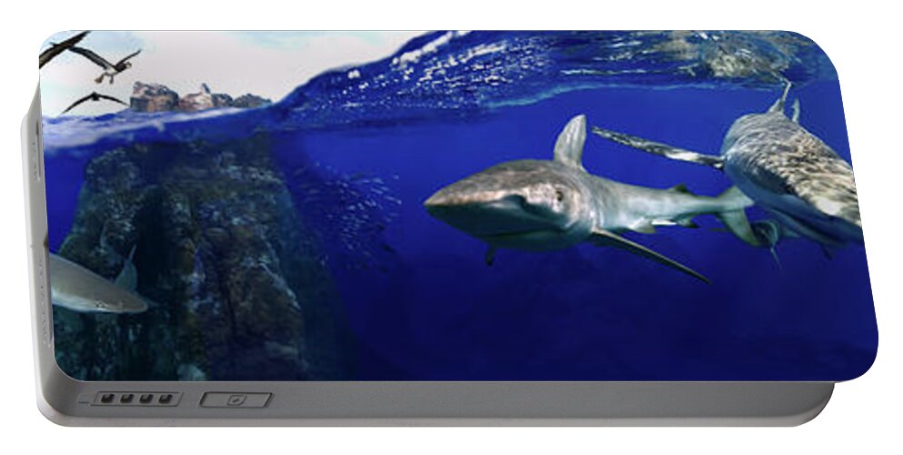 Sharks Portable Battery Charger featuring the digital art Shark scene by Artesub