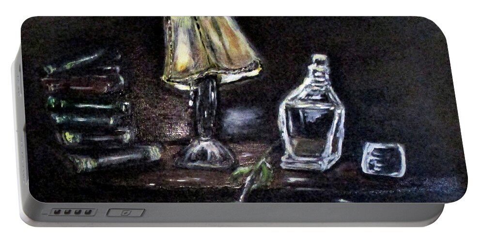 Still-life Portable Battery Charger featuring the painting Shelf of Memories by Clyde J Kell