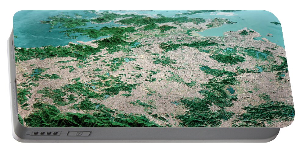China Portable Battery Charger featuring the digital art Shenzhen 3D Render Aerial Horizon View From North Jan 2020 by Frank Ramspott