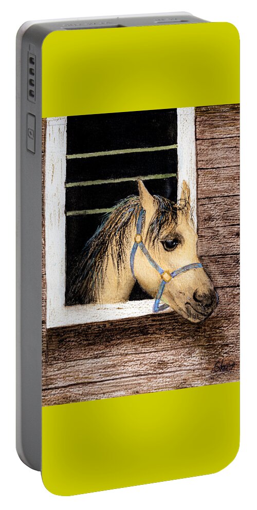 Canadian Sher Nasser Artist Painter Portable Battery Charger featuring the painting Sherazad the Horse Watercolor Art by Sher Nasser