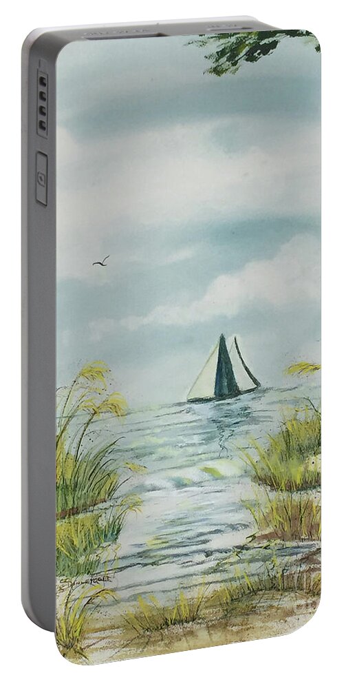 Seascape Watercolor Portable Battery Charger featuring the painting Watercolor, Shore View at Delray Beach by Catherine Ludwig Donleycott