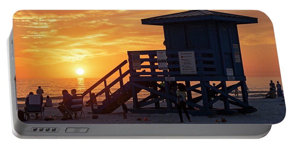 Siesta Portable Battery Charger featuring the photograph Siesta Key Beach Sunset Sarasota Florida Lifeguard House by Toby McGuire
