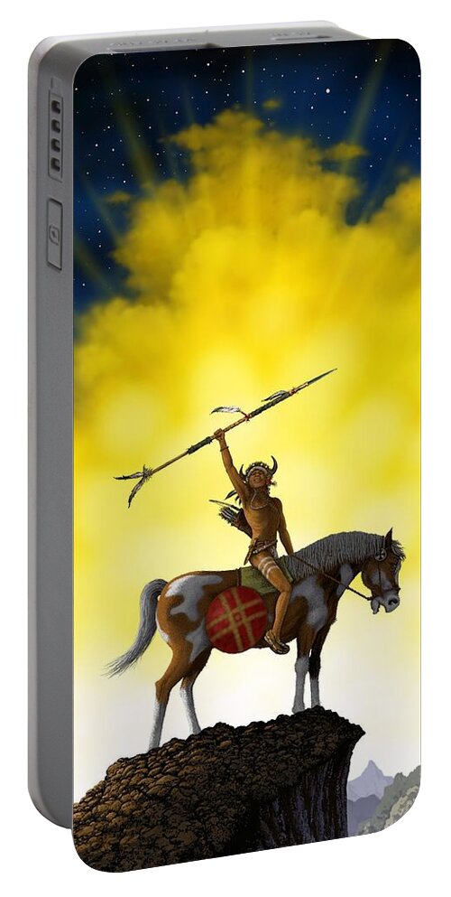 Native American Portable Battery Charger featuring the digital art The Signal by Scott Ross