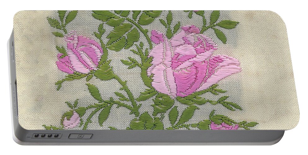 Pink Portable Battery Charger featuring the photograph Silk Rose by Elaine Teague