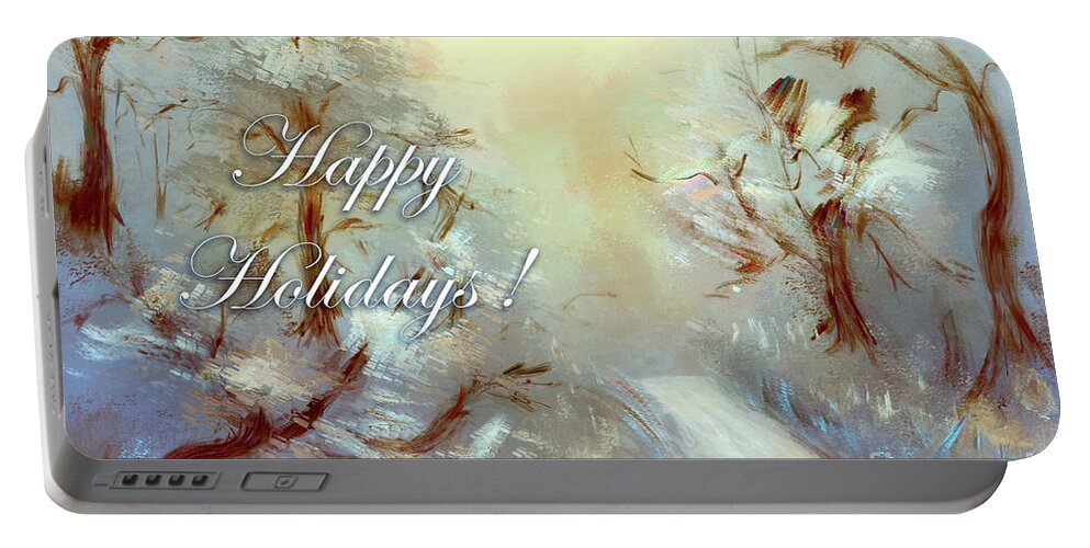Christmas Portable Battery Charger featuring the digital art Silver Sunrise Happy Holidays by Lois Bryan