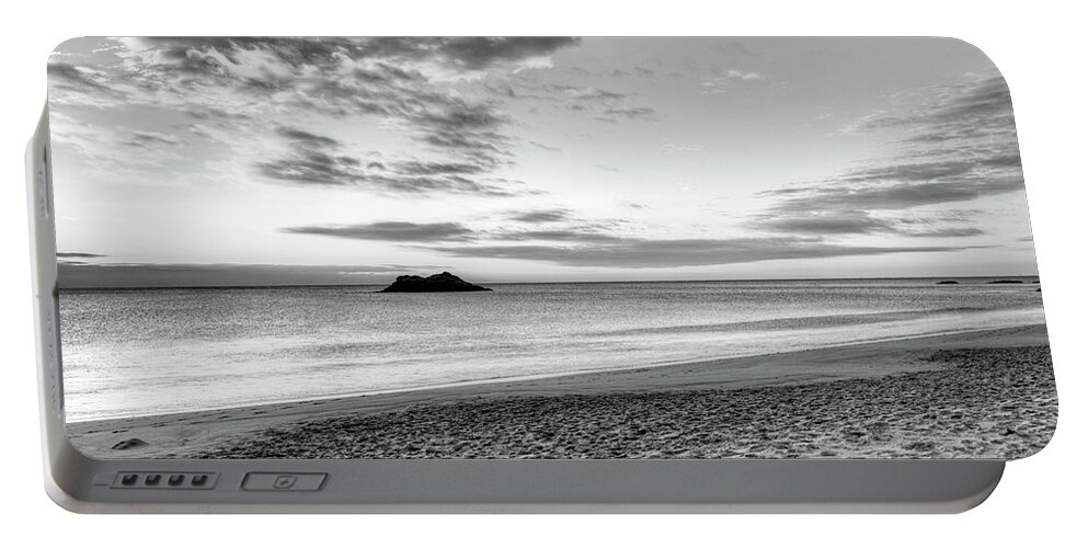 Singing Portable Battery Charger featuring the photograph Singing Beach Manchester MA Sunrise Island Black and White by Toby McGuire