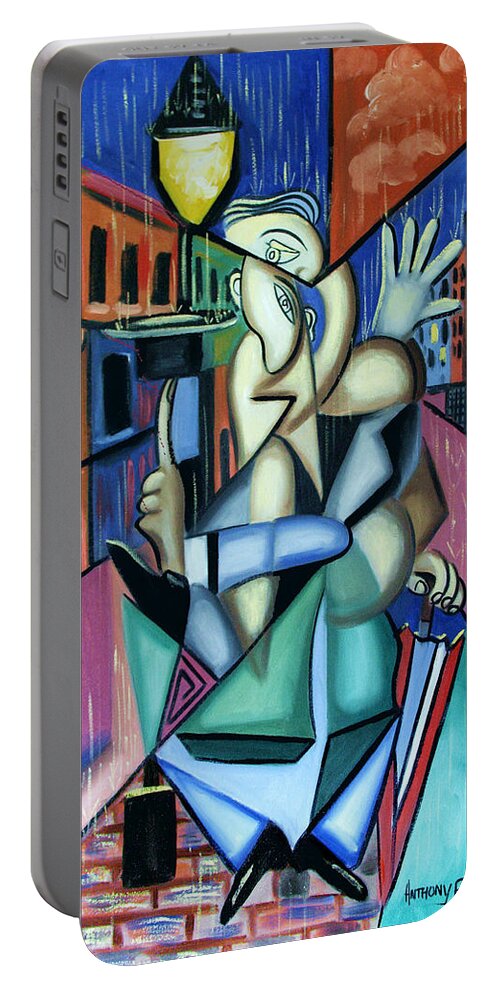 Singing In The Rain Portable Battery Charger featuring the painting Singing In The Rain by Anthony Falbo