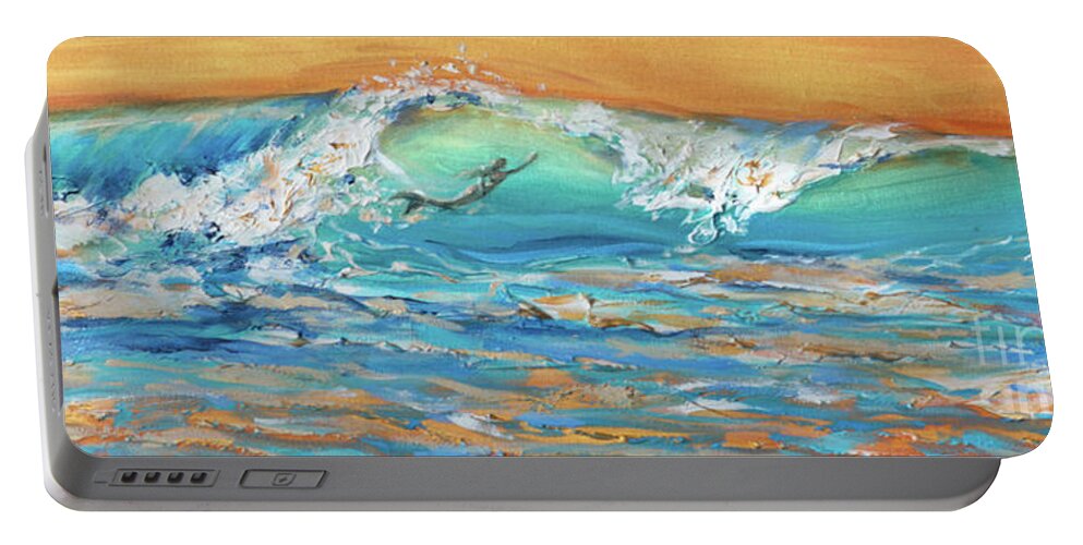 Ocean Portable Battery Charger featuring the painting Siren Surfing by Linda Olsen