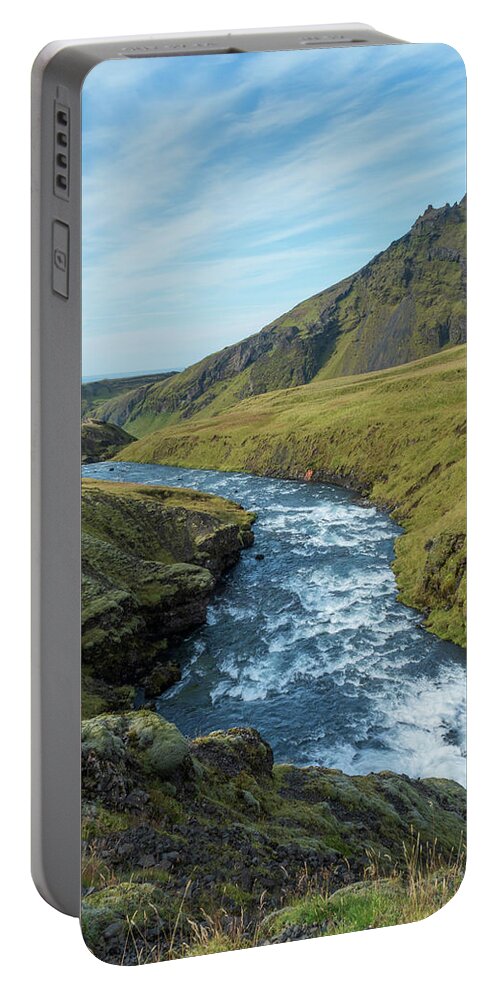 Landscape Portable Battery Charger featuring the photograph Skoga River Flows Above Skogafoss by Kristia Adams