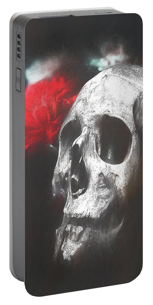 Skull And Flowers Portable Battery Charger featuring the mixed media Skull And Flowers by Dan Sproul