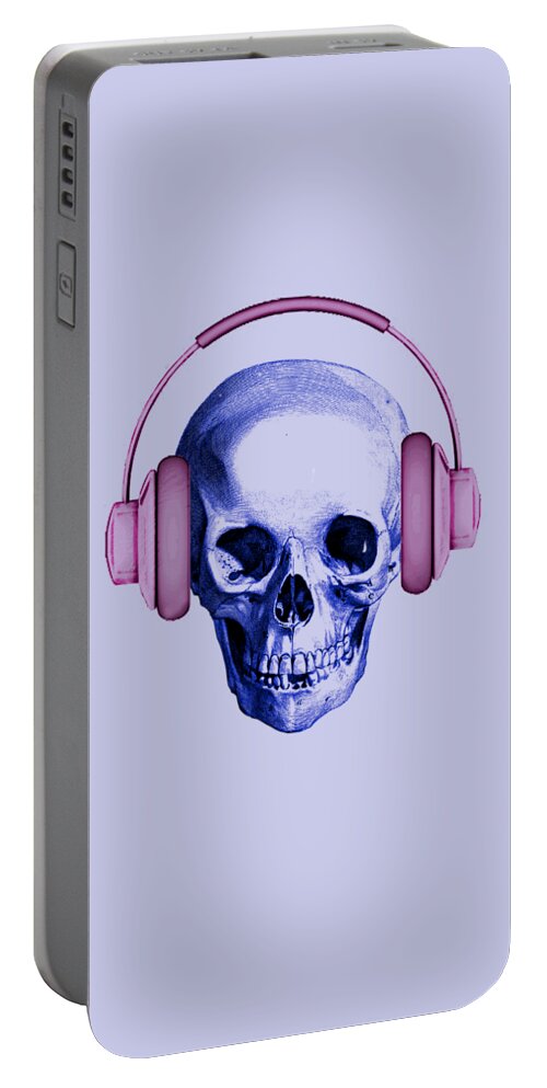 Skull Portable Battery Charger featuring the digital art Skull deejay by Madame Memento