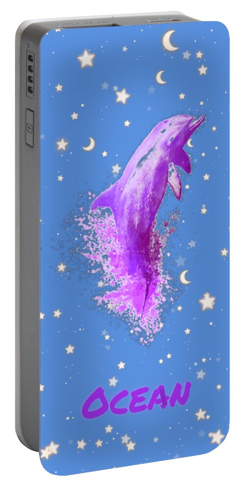 Sky Portable Battery Charger featuring the digital art SkY Dolphin Blue Hour by Auranatura Art