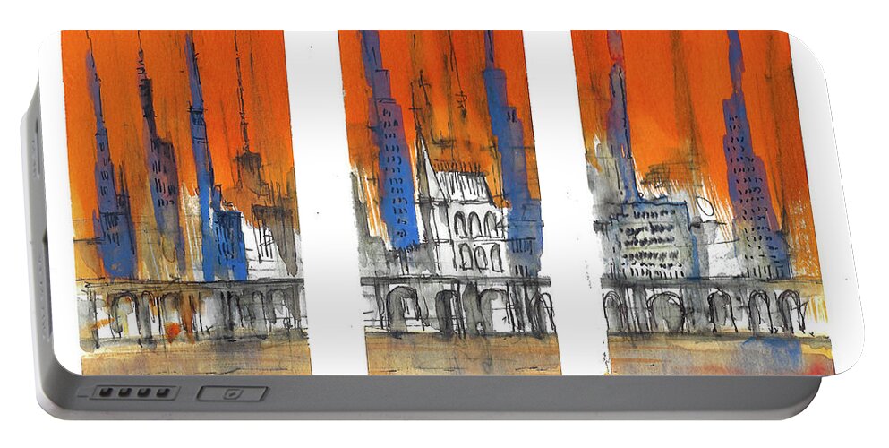 City Portable Battery Charger featuring the mixed media Skyline 1128 by Jason Nicholas
