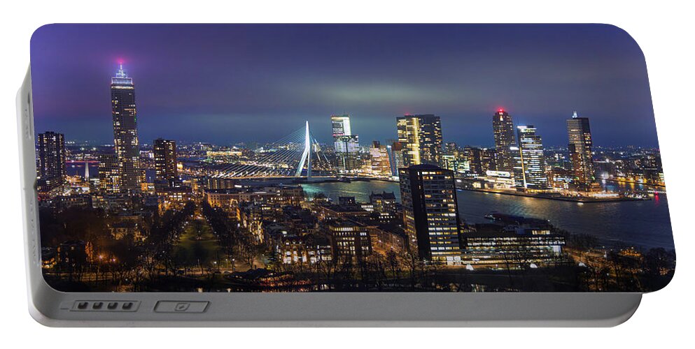 Blue Hour Portable Battery Charger featuring the photograph Skyline Rotterdam when the night falls. by Patrick van Os
