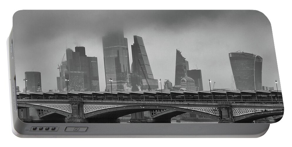 London Portable Battery Charger featuring the photograph Skyscrapers in the mist by Shirley Mitchell