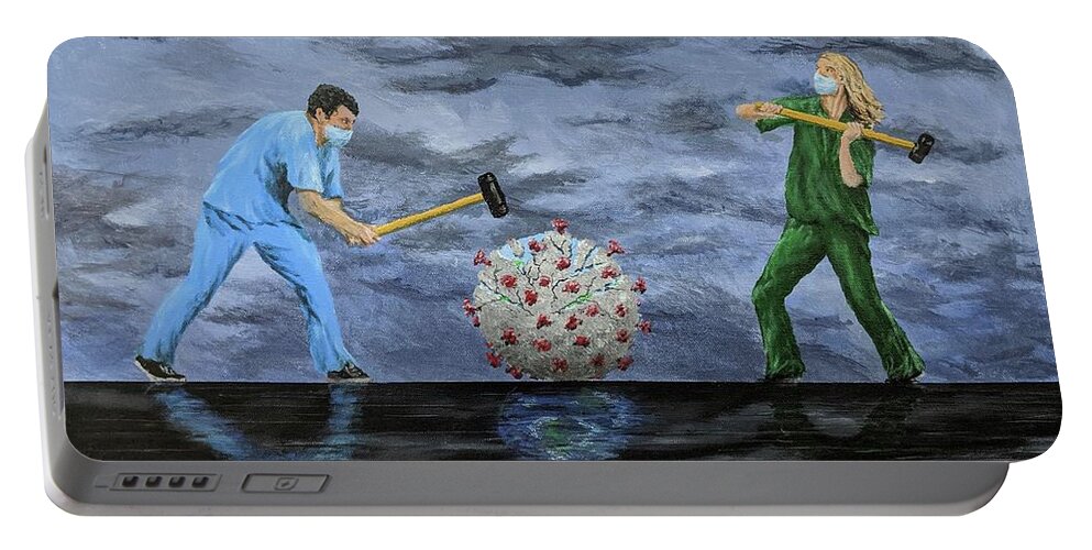 Healthcare Portable Battery Charger featuring the painting Slaying the Beast by Kevin Daly
