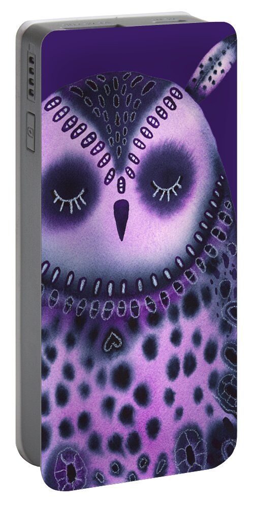 Bedroom Art Portable Battery Charger featuring the painting Sleeping Baby Owl by Zaira Dzhaubaeva