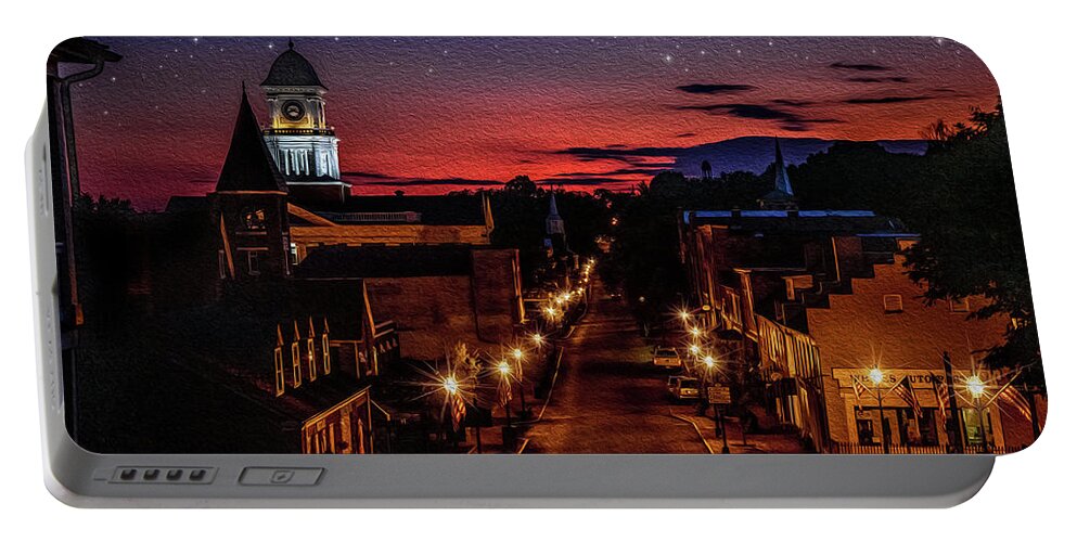 Sunset Portable Battery Charger featuring the photograph Sleepy little town of Jonesborough oil painting by Shelia Hunt