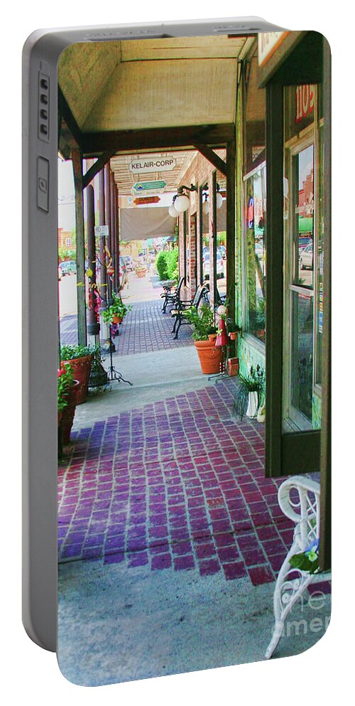 Sidewalk Portable Battery Charger featuring the photograph Small Town USA by Joan Bertucci