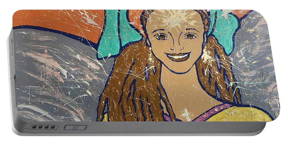 Angel Portable Battery Charger featuring the painting Smile and enlighten everyone by Monica Elena